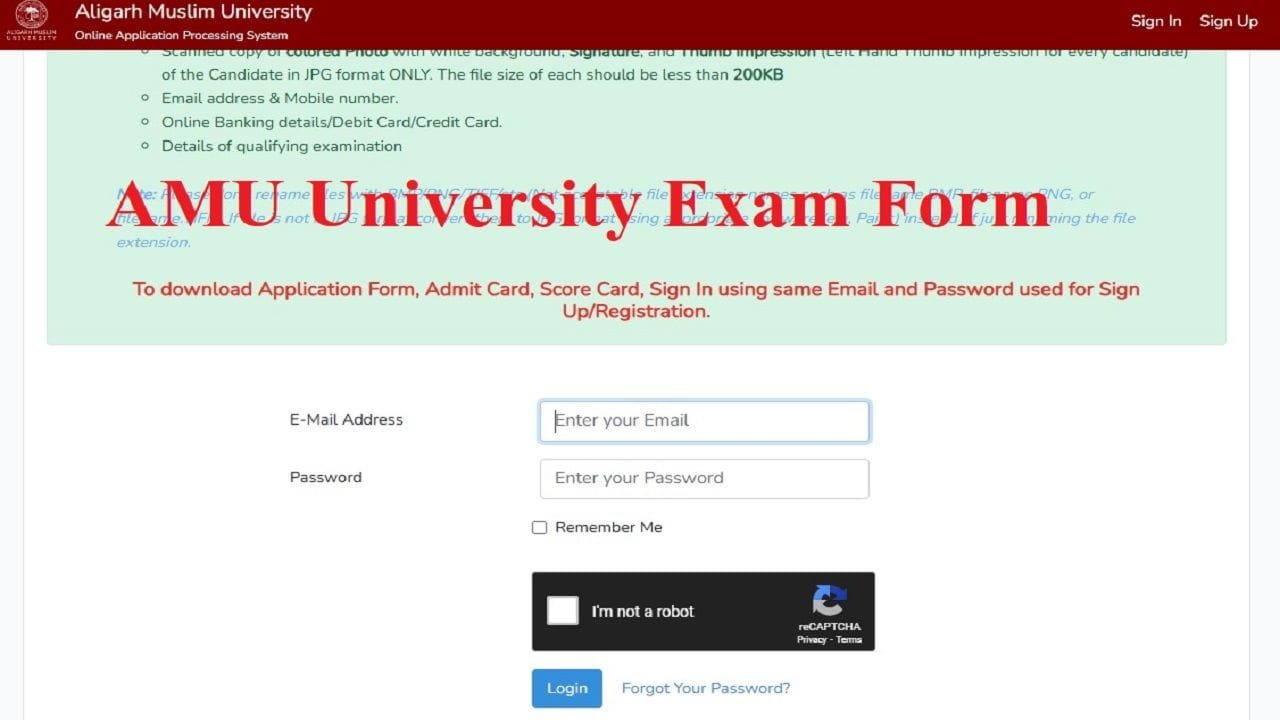 AMU University Exam Form