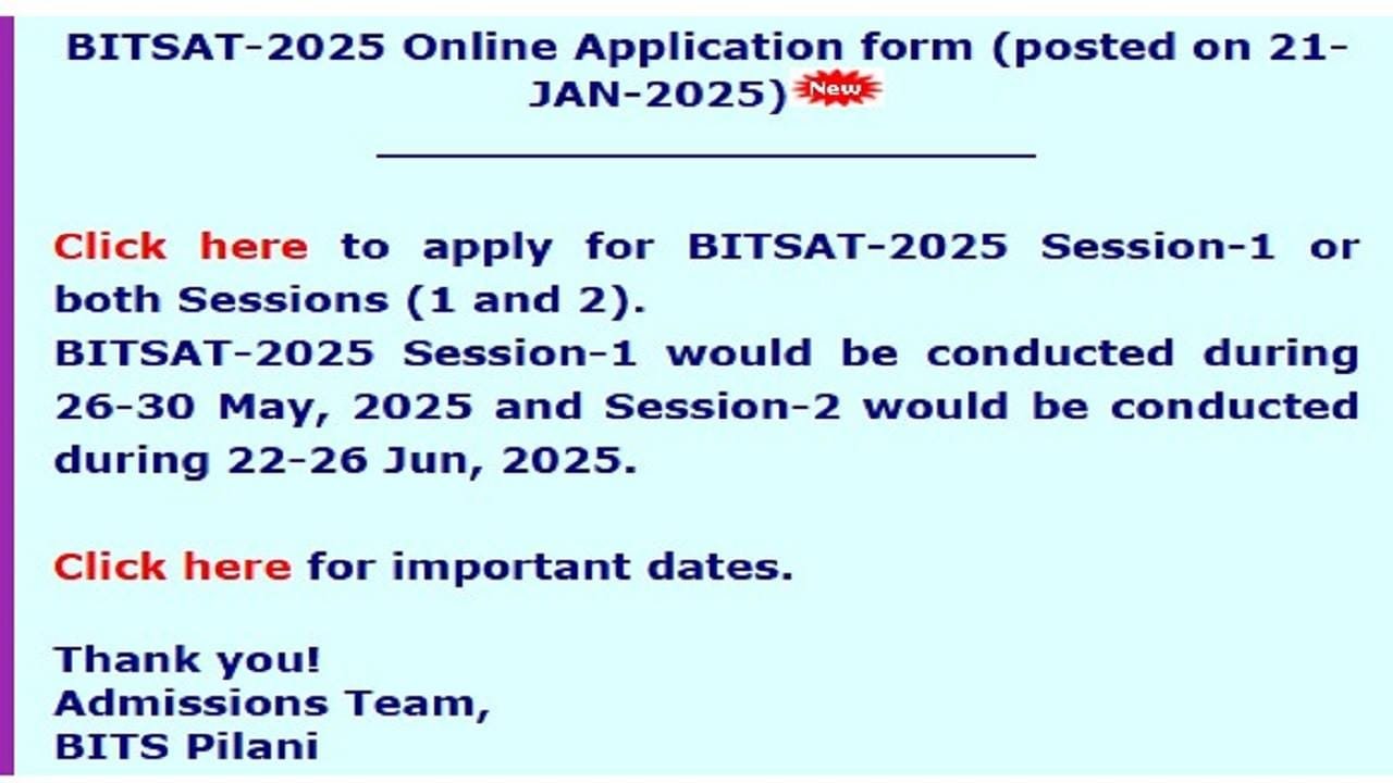 BITSAT 2025 Registration Open