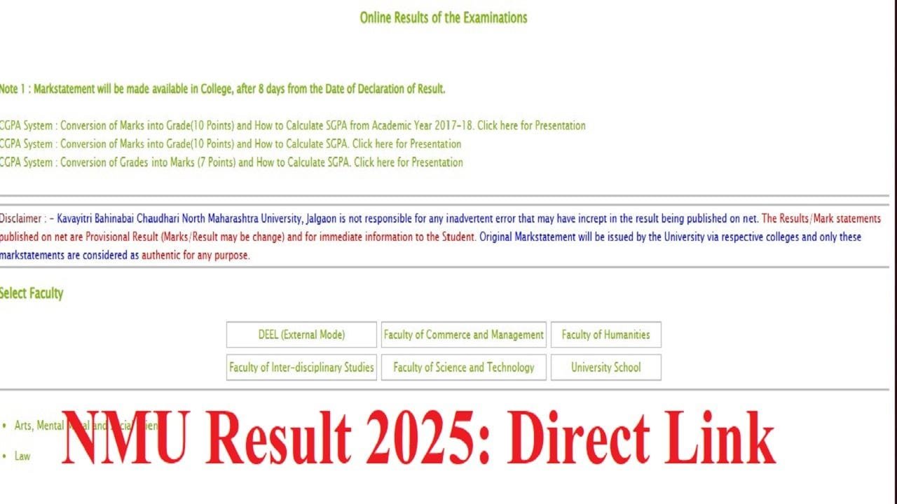 NMU Result 2025: Direct Link